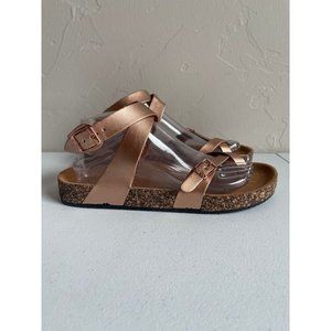 ANNA Size 11 Rose Gold Faux Leather Strappy Flat Sandals